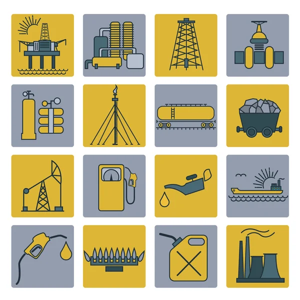 Olie- en gas industrie pictogramserie. Kleur ontwerp — Stockvector