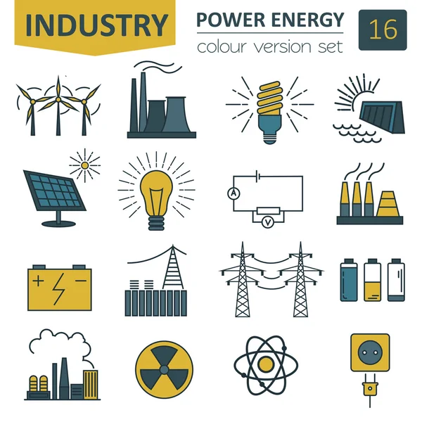 Conjunto de iconos de energía eléctrica. Diseño de la versión de color — Vector de stock