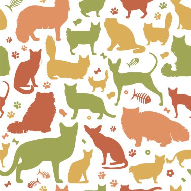 Düz stil kedi karakterler ve veteriner Bakımı seamless modeli
