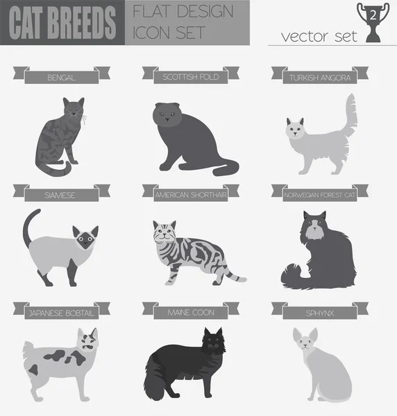 Набір іконок для порід котів плоский стиль — стоковий вектор