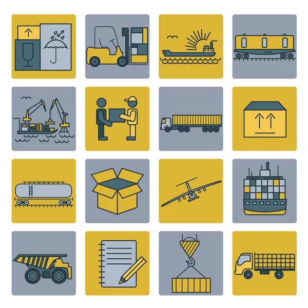 Conjunto de ícones de entrega de carga. Design de linha fina — Vetor de Stock