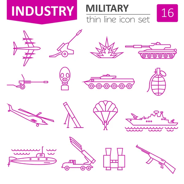 Militärische Ikone gesetzt. Dünnschichtgestaltung — Stockvektor