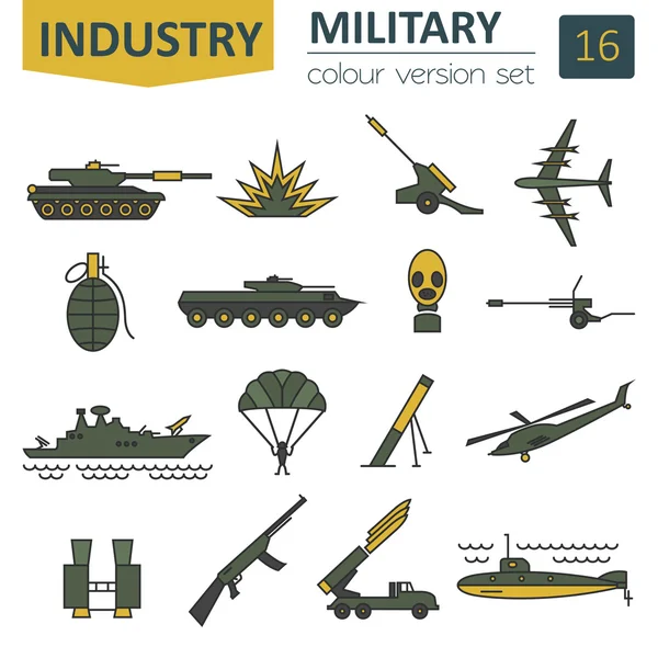 Conjunto de iconos militares. Diseño de línea delgada — Vector de stock