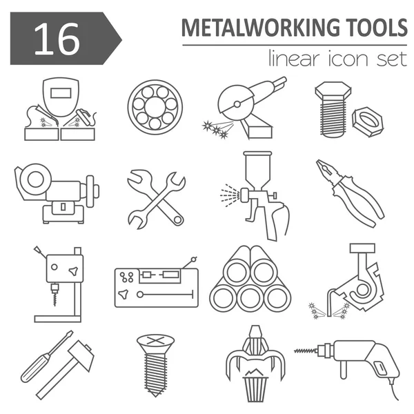 Symbolset für Metallbearbeitungswerkzeuge. Dünnschichtgestaltung — Stockvektor