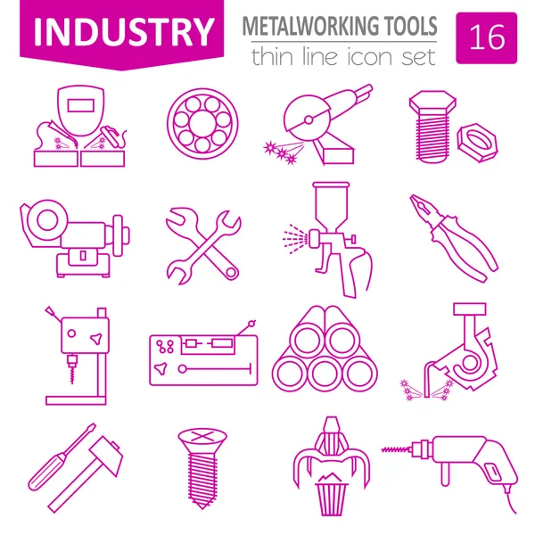 Metal working tools icon set. Thin line design — Stock Vector