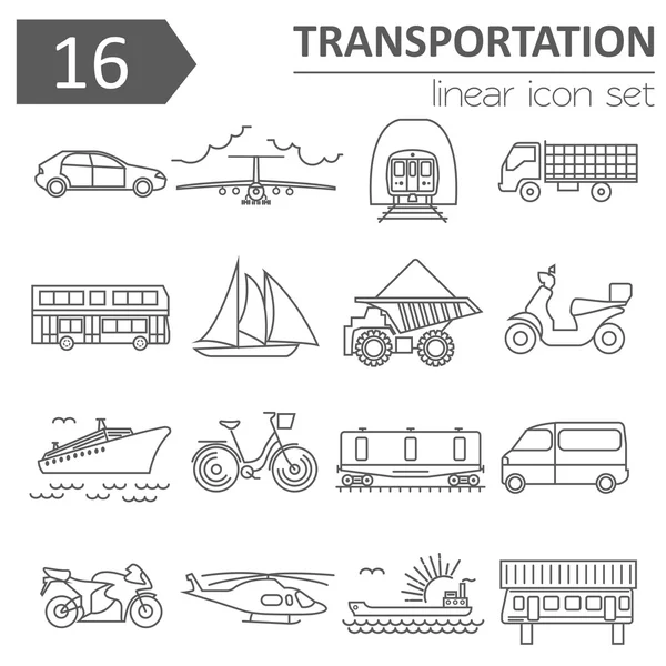 Conjunto de iconos de transporte. Diseño de línea delgada — Vector de stock