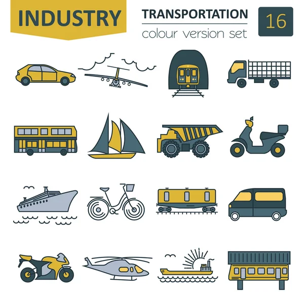 Conjunto de iconos de transporte. Diseño de línea delgada — Archivo Imágenes Vectoriales