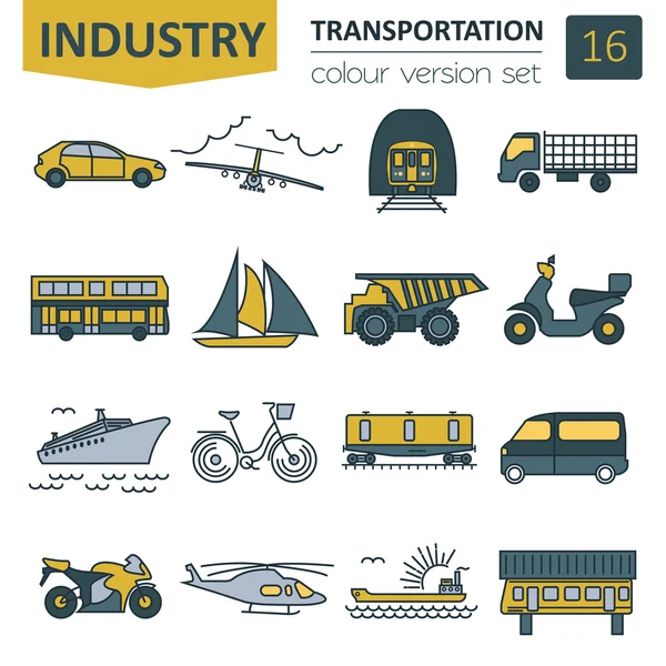 Transportsymbole gesetzt. Dünnschichtgestaltung — Stockvektor