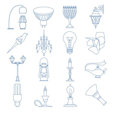 Aydınlatma elemanları Icon set. İnce çizgili Tema