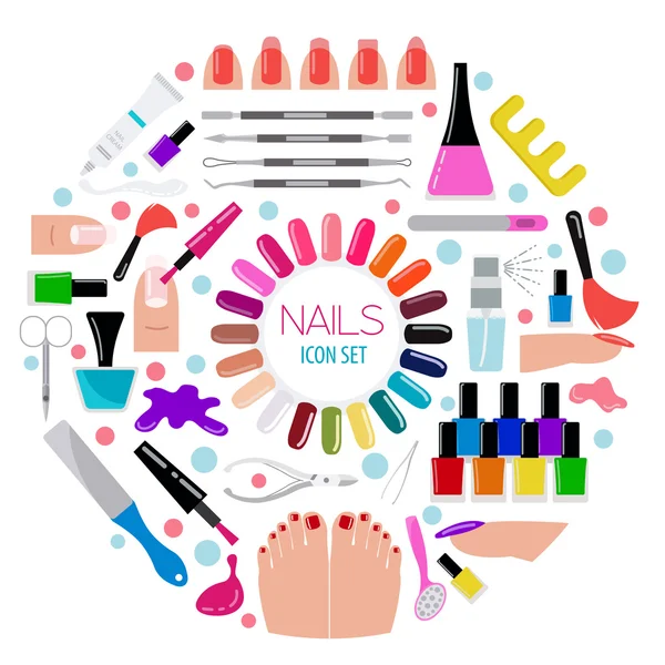 Manicura, salón de uñas. Set de iconos — Vector de stock