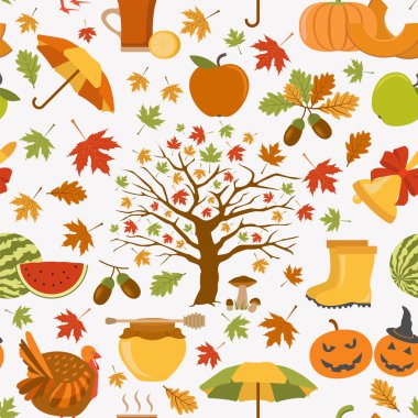 Sonbahar seamless modeli. Cadılar Bayramı ve Şükran günü. Düz de