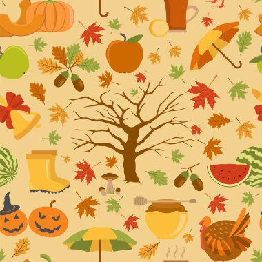 Sonbahar seamless modeli. Cadılar Bayramı ve Şükran günü. Düz de