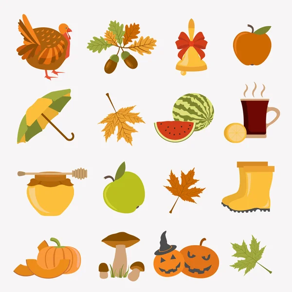 Herfst pictogramserie. Halloween en Thanksgiving day. Platte ontwerp — Stockvector