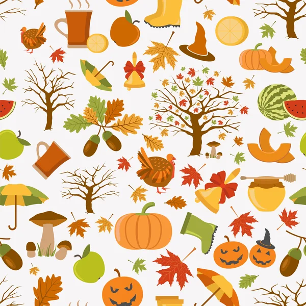 Herfst naadloze patroon. Halloween en Thanksgiving day. Platte de — Stockvector