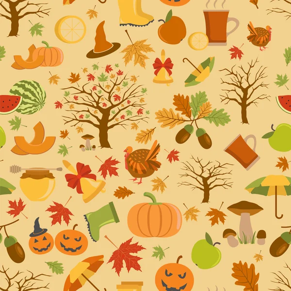 Höstens seamless mönster. Halloween och Thanksgiving day. Platt de — Stock vektor