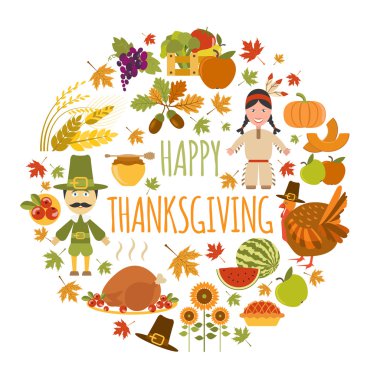 Şükran günü Icon set. Düz stil