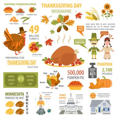 Şükran günü, ilginç gerçekler Infographic içinde. Grafik temp