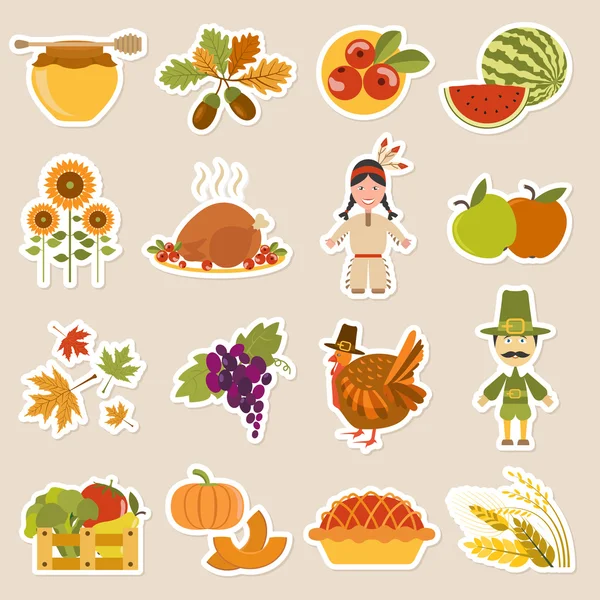 Thanksgiving day icon set. Flat style — Stock Vector