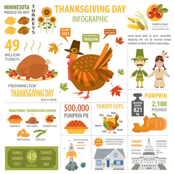 Thanksgiving day, intressanta fakta i infographic. Grafisk temp — Stock vektor