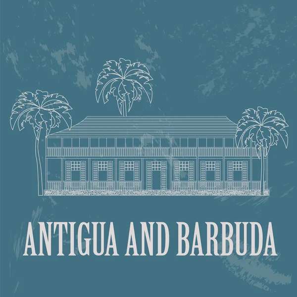 Antigua és Barbuda tereptárgyak. Admiral's House. Retro stílusú ima — Stock Vector