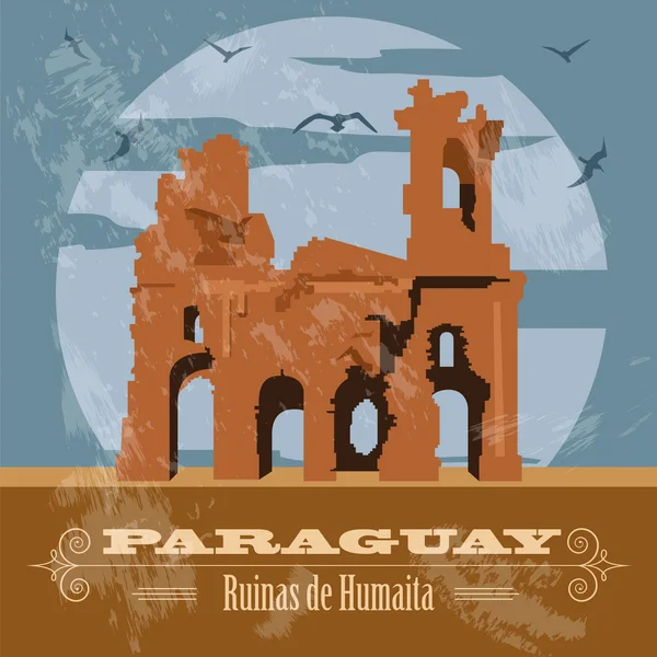 巴拉圭地标。鲁纳斯·德胡马伊塔耶稣的耶稣会废墟。重新 — 图库矢量图片