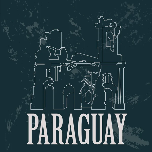 巴拉圭地标。鲁纳斯·德胡马伊塔耶稣的耶稣会废墟。重新 — 图库矢量图片