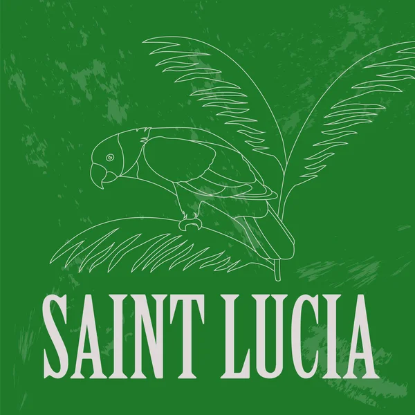 Santa Lucía símbolos nacionales. Amazona loro versicolor. Retro s — Vector de stock