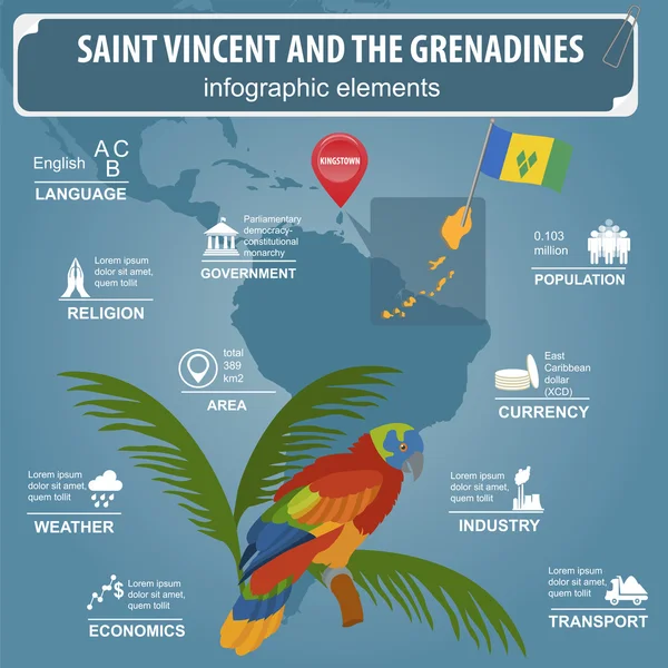 Saint Vincent och Grenadinerna Infographics, statistiska uppgifter, — Stock vektor