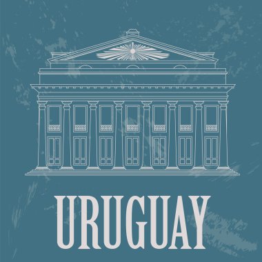 Uruguay'ın simge leri. Tiyatro Solis, Montevideo. Retro tarz görüntü