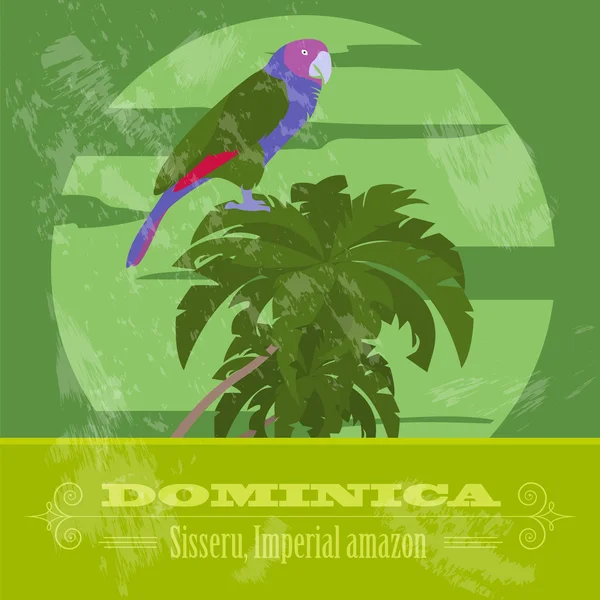ドミニカ国の象徴。Sisseru オウム、帝国アマゾン。Retr — ストックベクタ