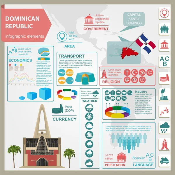 Dominikanska republiken infographics, statistiska uppgifter, sevärdheter. St. A — Stock vektor