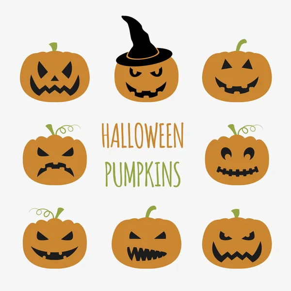 Halloween pumpkins set. Graphic template. Flat icons — Stock Vector