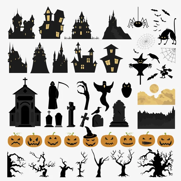 Constructeur de vacances Halloween. Modèle graphique. Icônes plates — Image vectorielle