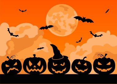 Cadılar Bayramı tatil grafik şablonu. Düz simgeler