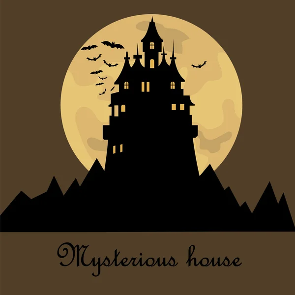 Misteriosa casa en la noche oscura. Fiesta de Halloween. Icono plano — Vector de stock