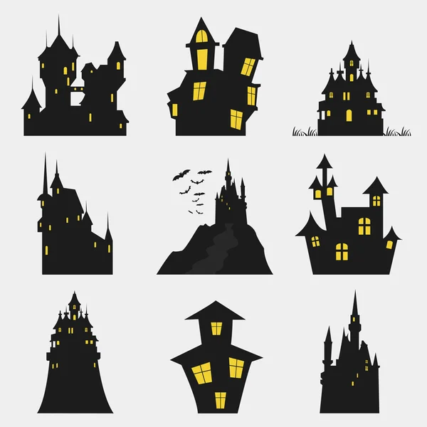 Misterious house in the dark night. Halloween holiday. Flat icon — Stock Vector
