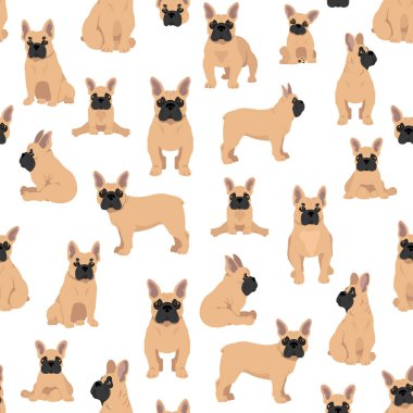 Fransız bulldog kusursuz desen. Köpek sağlıklı siluet ve poz veriyor. Vektör illüstrasyonu