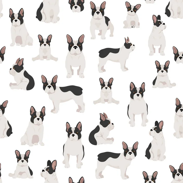 French Bulldog Seamless Pattern Dog Healthy Silhouette Poses Background Vector — Stock Vector