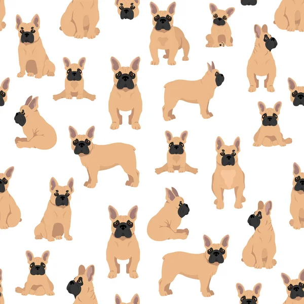 French Bulldog Seamless Pattern Dog Healthy Silhouette Poses Background Vector — Stock Vector