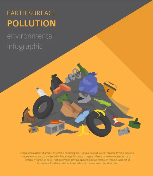 Problemas Ambientales Globales Contaminación Tierra Infografía Basuras Ilustración Vectorial — Vector de stock