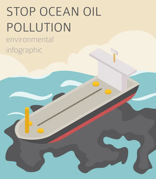 Problemas Ambientales Globales Infografía Isométrica Contaminación Oceánica Ilustración Vectorial — Archivo Imágenes Vectoriales