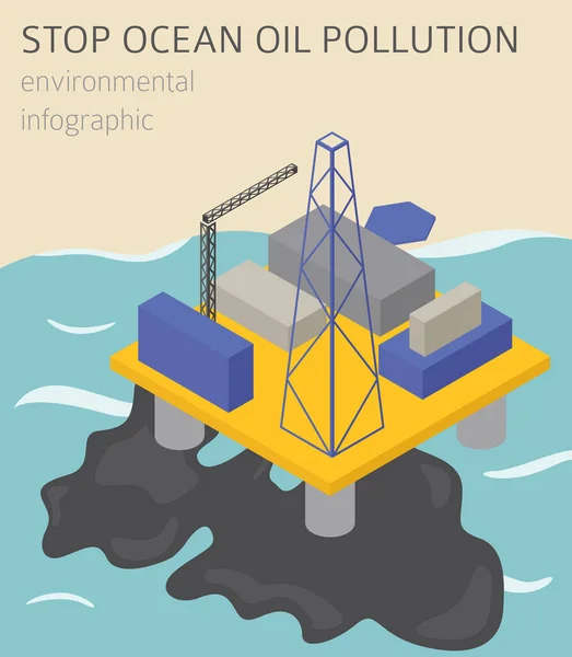 Problemas Ambientales Globales Infografía Isométrica Contaminación Oceánica Ilustración Vectorial — Archivo Imágenes Vectoriales