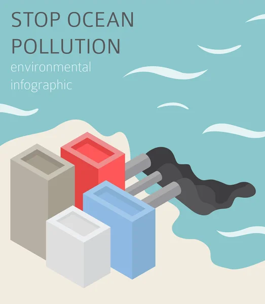 Problemas Ambientales Globales Infografía Isométrica Contaminación Oceánica Ilustración Vectorial — Archivo Imágenes Vectoriales