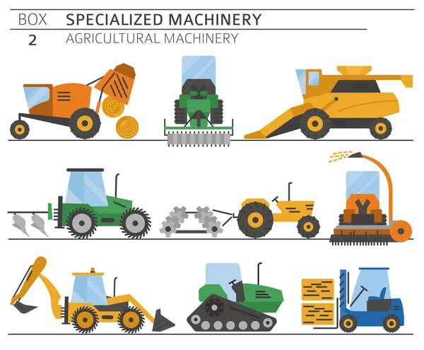 Special Agricultural Machinery Colored Vector Icon Set Isolated White Illustration — Stock Vector