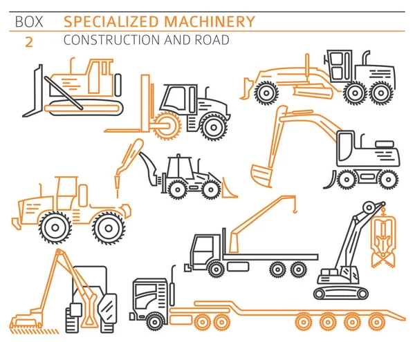 Icône Vectorielle Linéaire Construction Industrielle Spéciale Machine Routière Isolée Sur — Image vectorielle