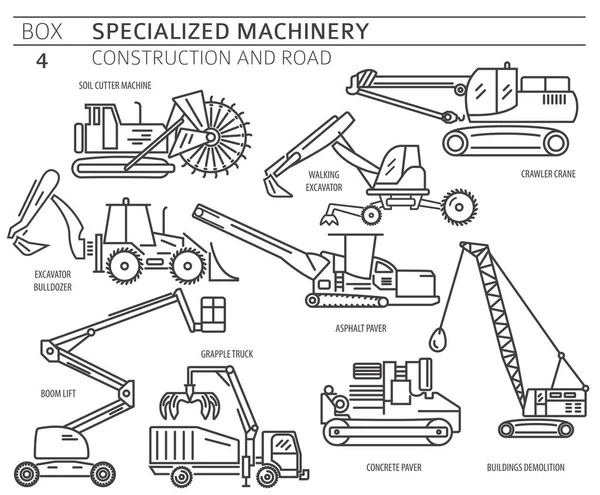 Icône Vectorielle Linéaire Construction Industrielle Spéciale Machine Routière Isolée Sur — Image vectorielle