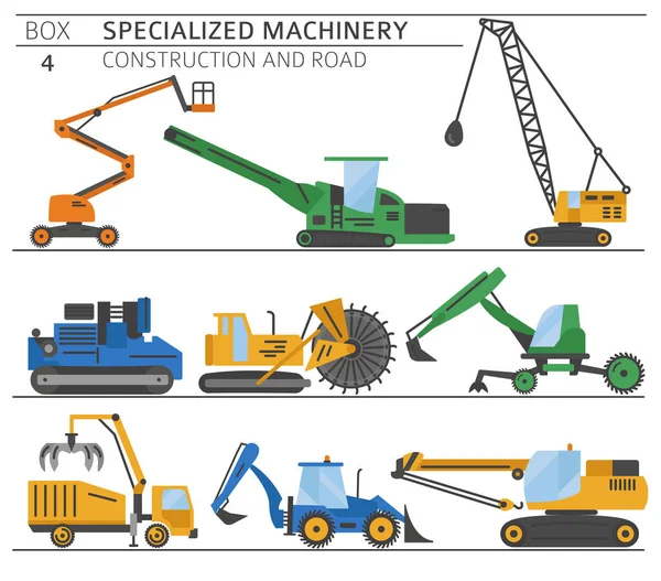 Conjunto Iconos Vectoriales Especiales Construcción Industrial Máquina Carretera Aislados Blanco — Archivo Imágenes Vectoriales