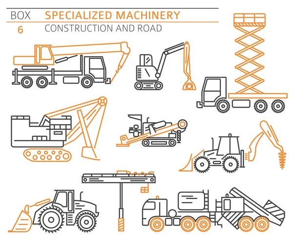 Special Industrial Construction Road Machine Linear Vector Icon Set Isolated — Stock Vector