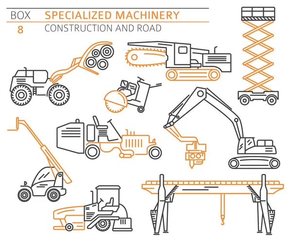 Icône Vectorielle Linéaire Construction Industrielle Spéciale Machine Routière Isolée Sur — Image vectorielle