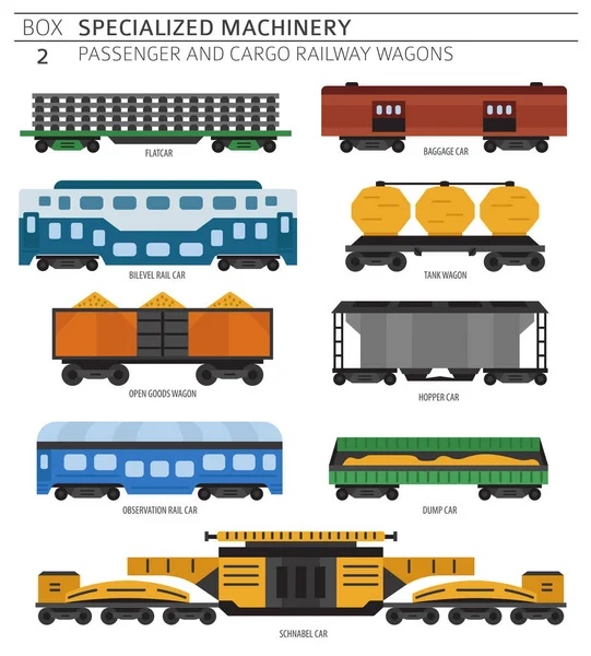 Colección Especial Maquinaria Icono Vector Vagones Ferroviarios Pasajeros Carga Aislado — Vector de stock